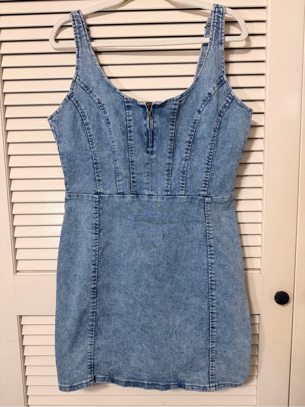 Light Wash Denim Tank Mini Dress - Blue